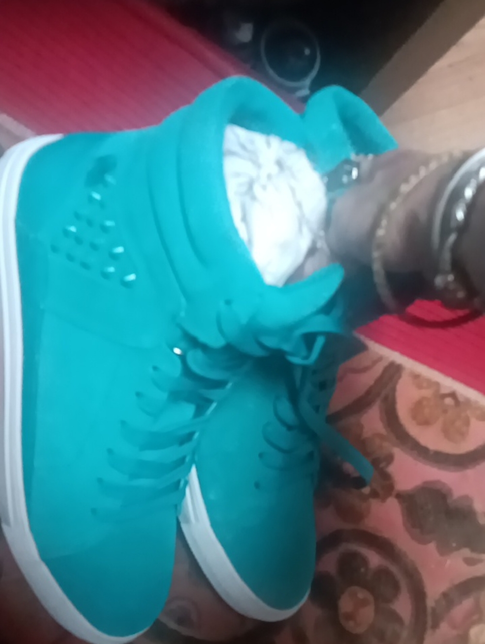Mens High-Top Suede Sneakers in Teal